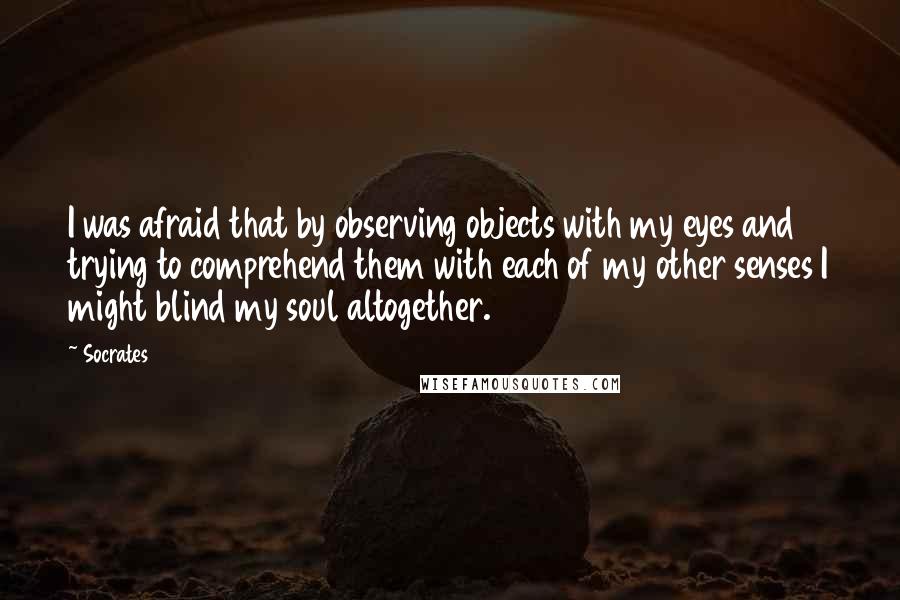 Socrates Quotes: I was afraid that by observing objects with my eyes and trying to comprehend them with each of my other senses I might blind my soul altogether.