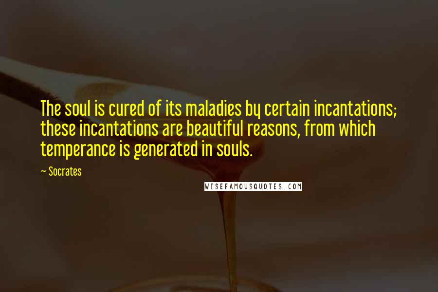 Socrates Quotes: The soul is cured of its maladies by certain incantations; these incantations are beautiful reasons, from which temperance is generated in souls.