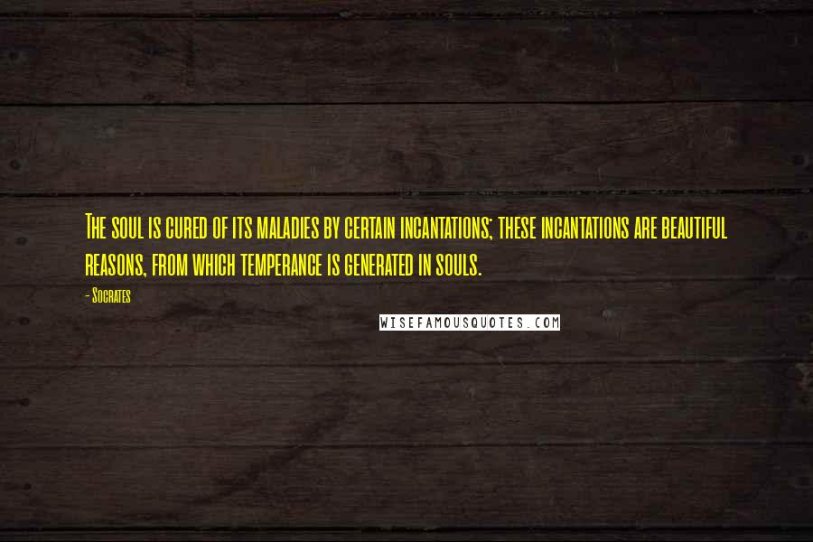 Socrates Quotes: The soul is cured of its maladies by certain incantations; these incantations are beautiful reasons, from which temperance is generated in souls.