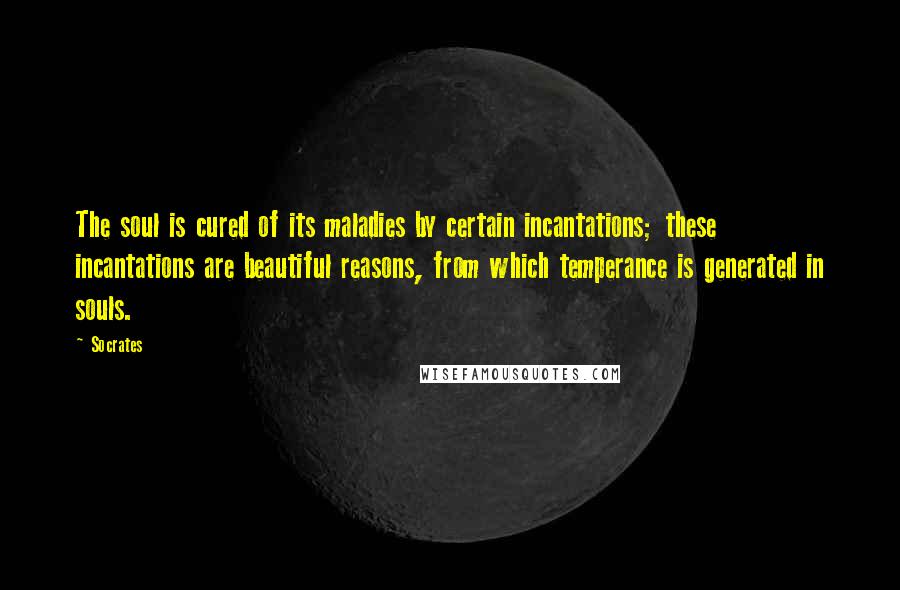 Socrates Quotes: The soul is cured of its maladies by certain incantations; these incantations are beautiful reasons, from which temperance is generated in souls.