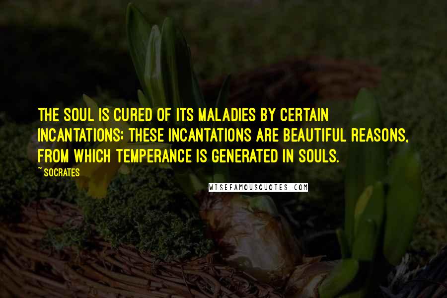 Socrates Quotes: The soul is cured of its maladies by certain incantations; these incantations are beautiful reasons, from which temperance is generated in souls.