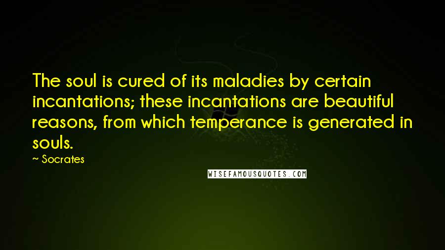 Socrates Quotes: The soul is cured of its maladies by certain incantations; these incantations are beautiful reasons, from which temperance is generated in souls.