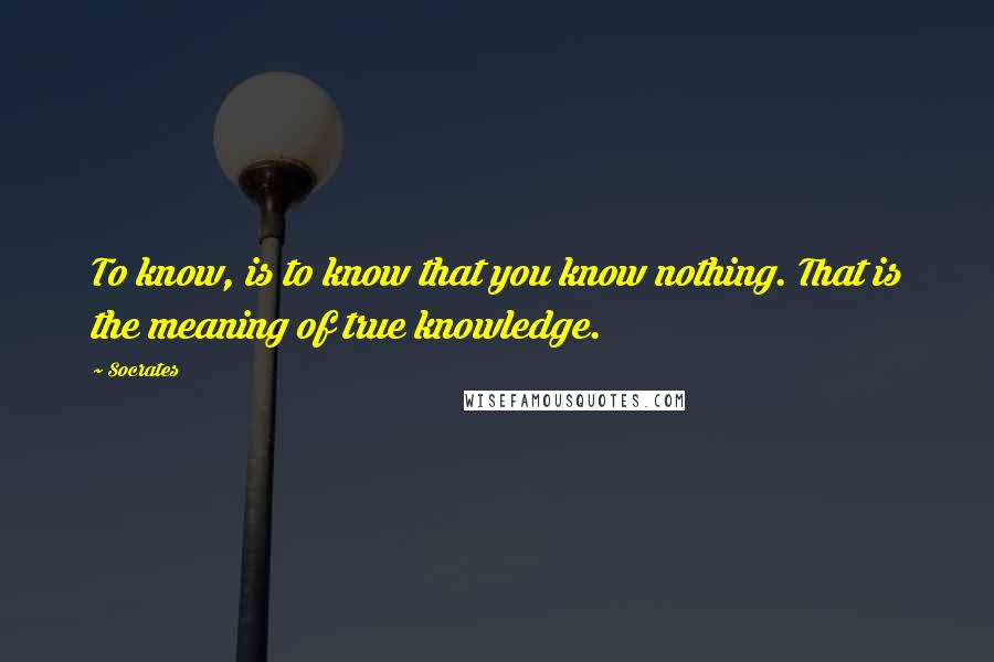 Socrates Quotes: To know, is to know that you know nothing. That is the meaning of true knowledge.