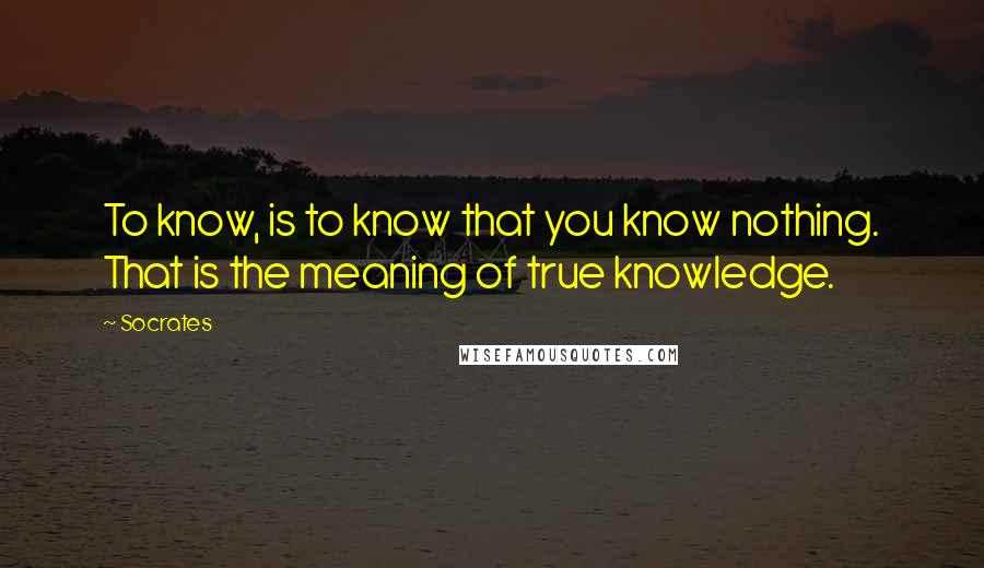 Socrates Quotes: To know, is to know that you know nothing. That is the meaning of true knowledge.