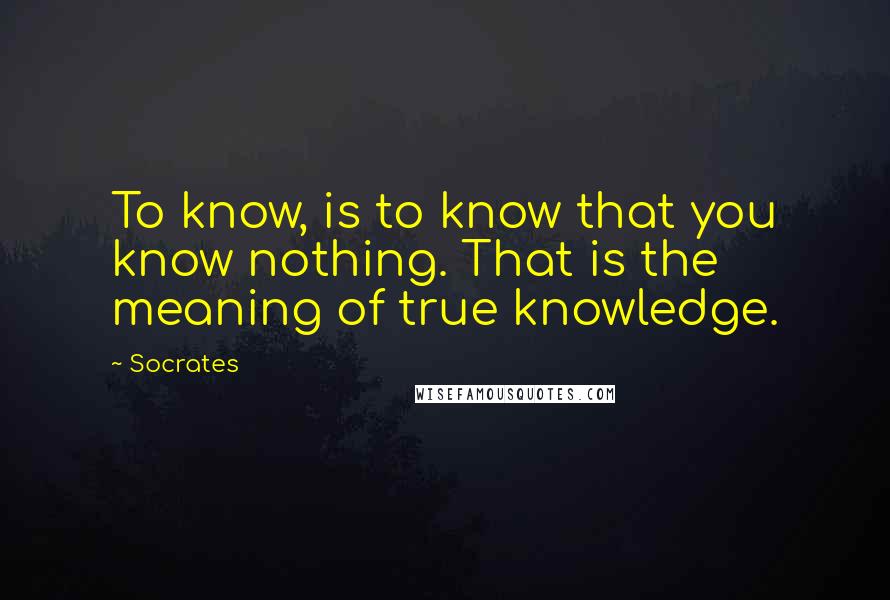 Socrates Quotes: To know, is to know that you know nothing. That is the meaning of true knowledge.