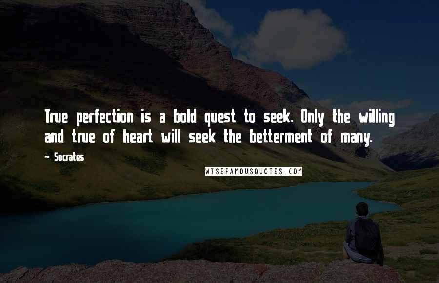 Socrates Quotes: True perfection is a bold quest to seek. Only the willing and true of heart will seek the betterment of many.