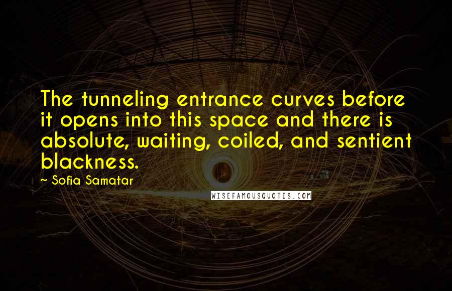 Sofia Samatar Quotes: The tunneling entrance curves before it opens into this space and there is absolute, waiting, coiled, and sentient blackness.