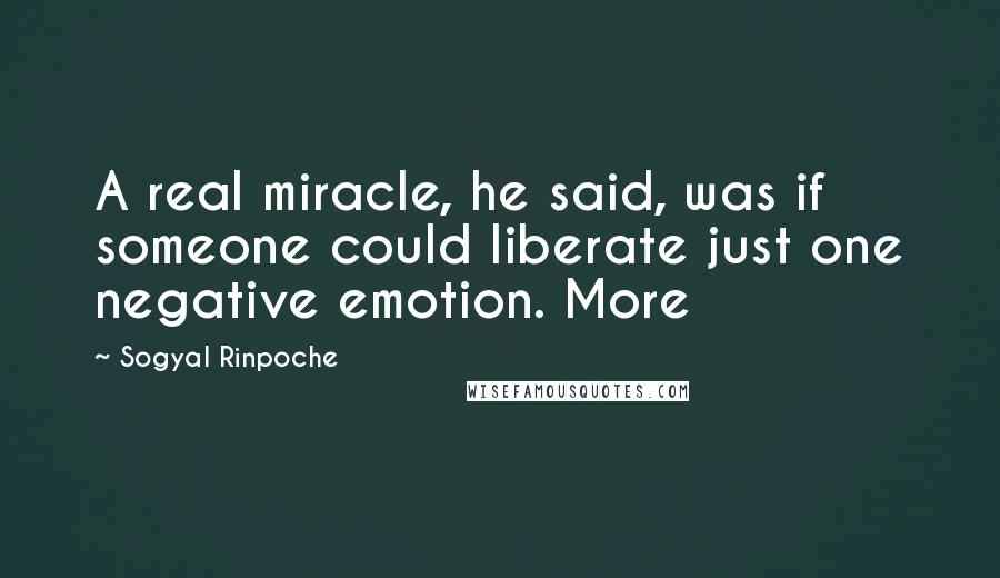 Sogyal Rinpoche Quotes: A real miracle, he said, was if someone could liberate just one negative emotion. More