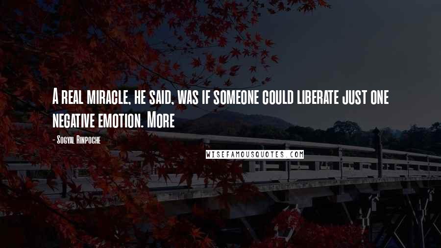 Sogyal Rinpoche Quotes: A real miracle, he said, was if someone could liberate just one negative emotion. More