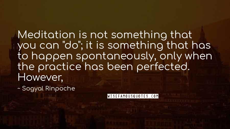 Sogyal Rinpoche Quotes: Meditation is not something that you can "do"; it is something that has to happen spontaneously, only when the practice has been perfected. However,