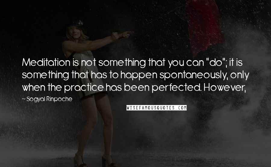 Sogyal Rinpoche Quotes: Meditation is not something that you can "do"; it is something that has to happen spontaneously, only when the practice has been perfected. However,