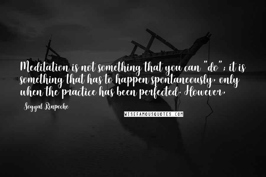 Sogyal Rinpoche Quotes: Meditation is not something that you can "do"; it is something that has to happen spontaneously, only when the practice has been perfected. However,