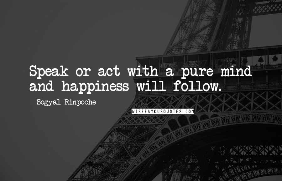 Sogyal Rinpoche Quotes: Speak or act with a pure mind and happiness will follow.