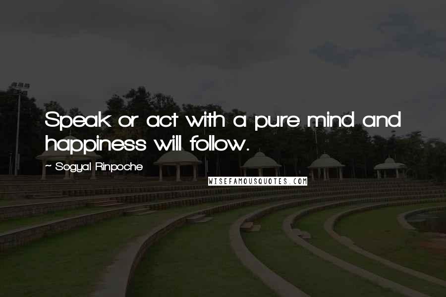 Sogyal Rinpoche Quotes: Speak or act with a pure mind and happiness will follow.