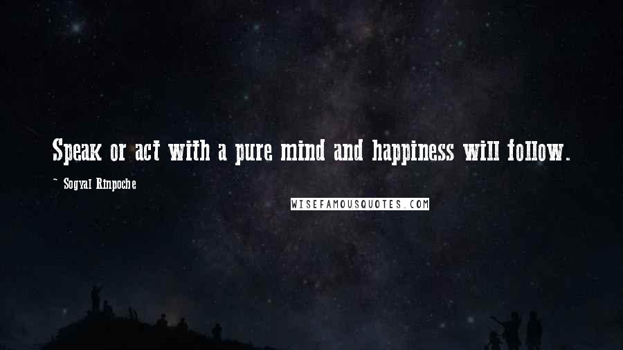 Sogyal Rinpoche Quotes: Speak or act with a pure mind and happiness will follow.