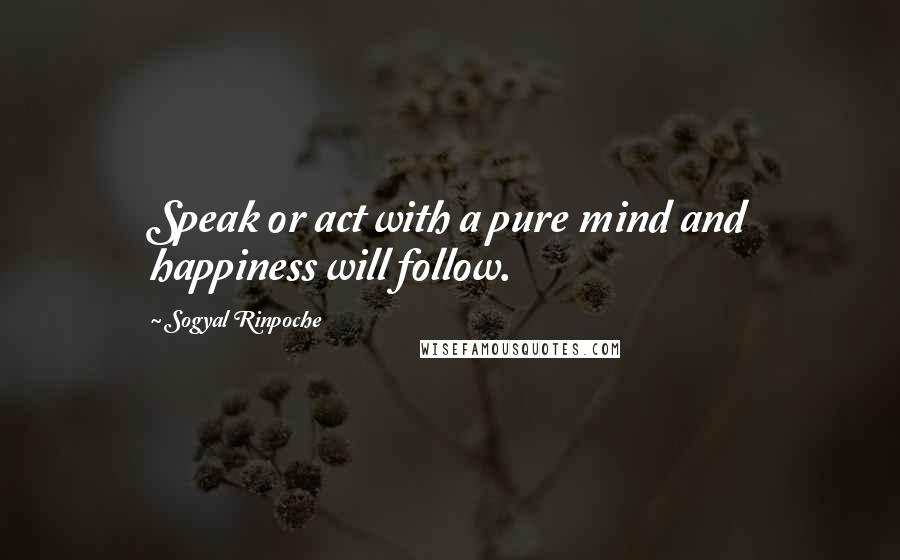 Sogyal Rinpoche Quotes: Speak or act with a pure mind and happiness will follow.