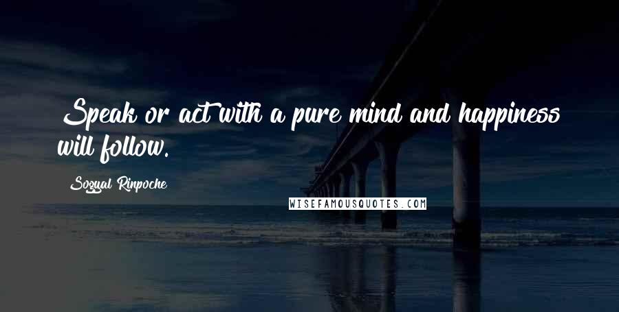 Sogyal Rinpoche Quotes: Speak or act with a pure mind and happiness will follow.