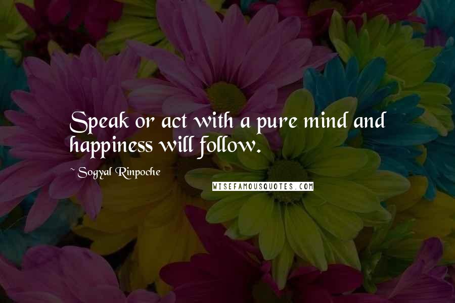 Sogyal Rinpoche Quotes: Speak or act with a pure mind and happiness will follow.