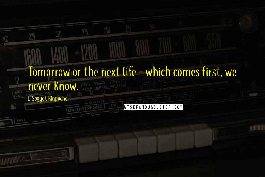 Sogyal Rinpoche Quotes: Tomorrow or the next life - which comes first, we never know.