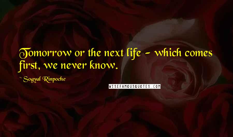 Sogyal Rinpoche Quotes: Tomorrow or the next life - which comes first, we never know.