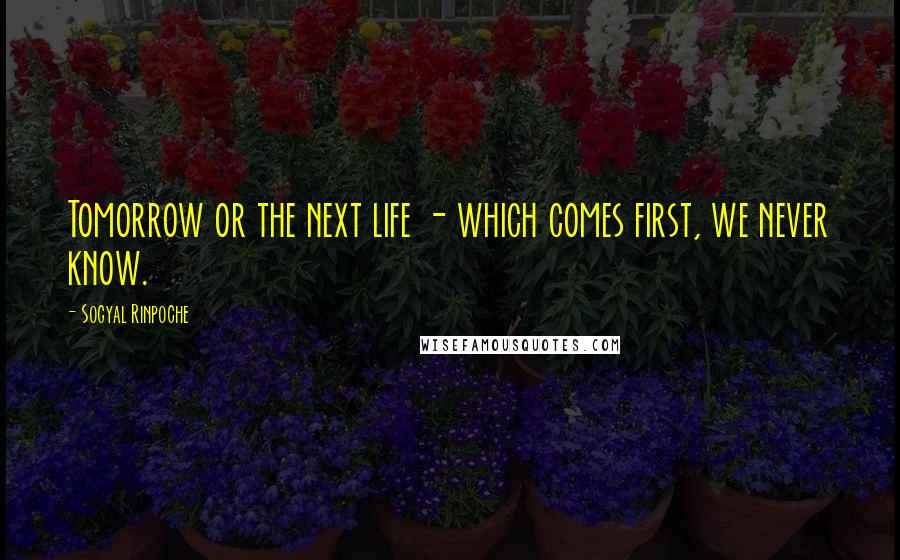 Sogyal Rinpoche Quotes: Tomorrow or the next life - which comes first, we never know.