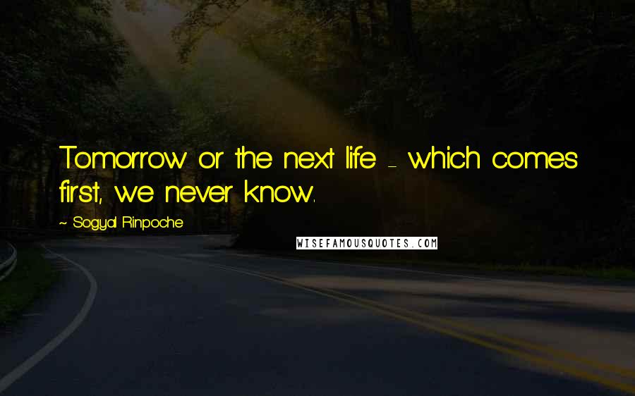 Sogyal Rinpoche Quotes: Tomorrow or the next life - which comes first, we never know.