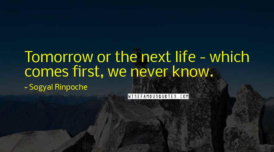 Sogyal Rinpoche Quotes: Tomorrow or the next life - which comes first, we never know.