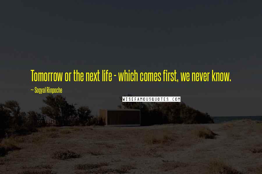 Sogyal Rinpoche Quotes: Tomorrow or the next life - which comes first, we never know.