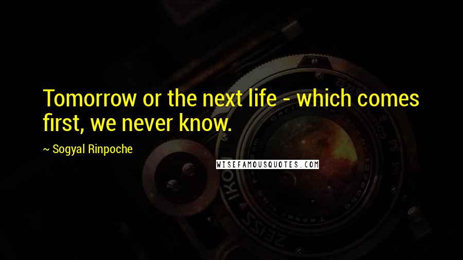 Sogyal Rinpoche Quotes: Tomorrow or the next life - which comes first, we never know.