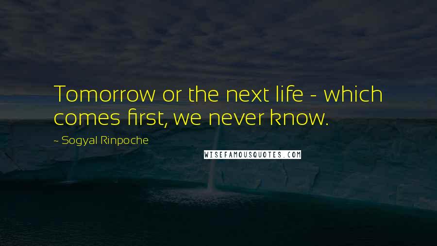 Sogyal Rinpoche Quotes: Tomorrow or the next life - which comes first, we never know.