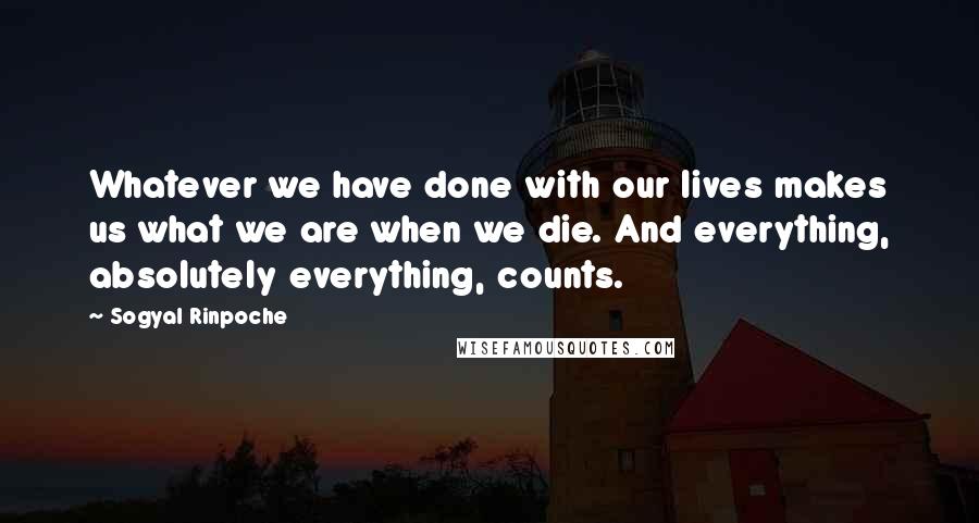Sogyal Rinpoche Quotes: Whatever we have done with our lives makes us what we are when we die. And everything, absolutely everything, counts.