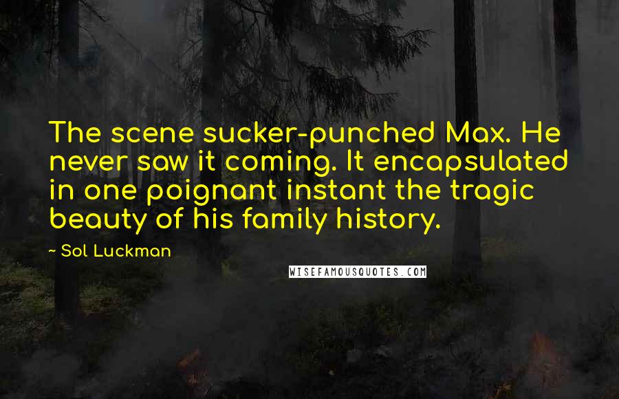 Sol Luckman Quotes: The scene sucker-punched Max. He never saw it coming. It encapsulated in one poignant instant the tragic beauty of his family history.