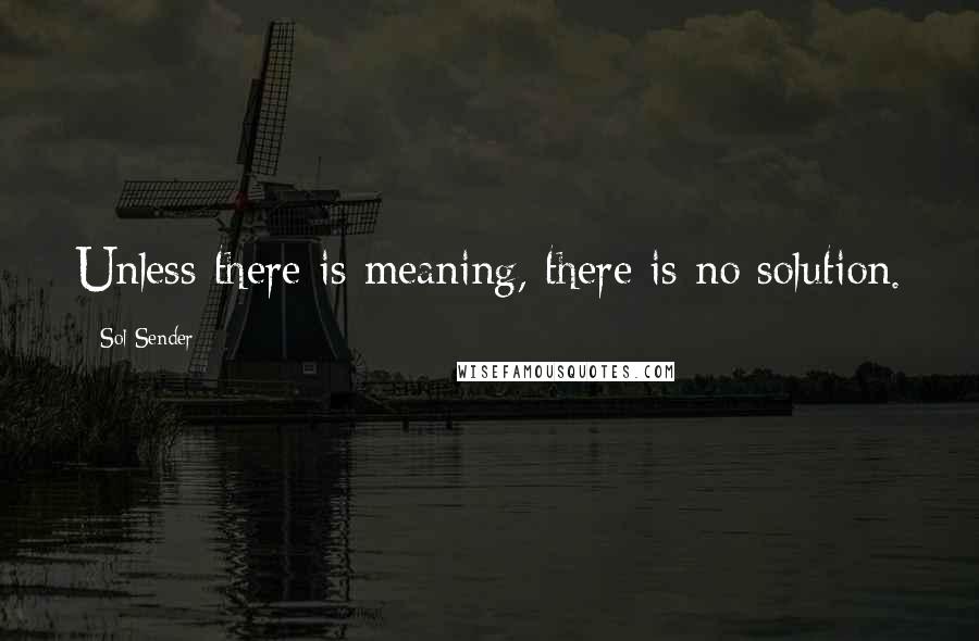 Sol Sender Quotes: Unless there is meaning, there is no solution.