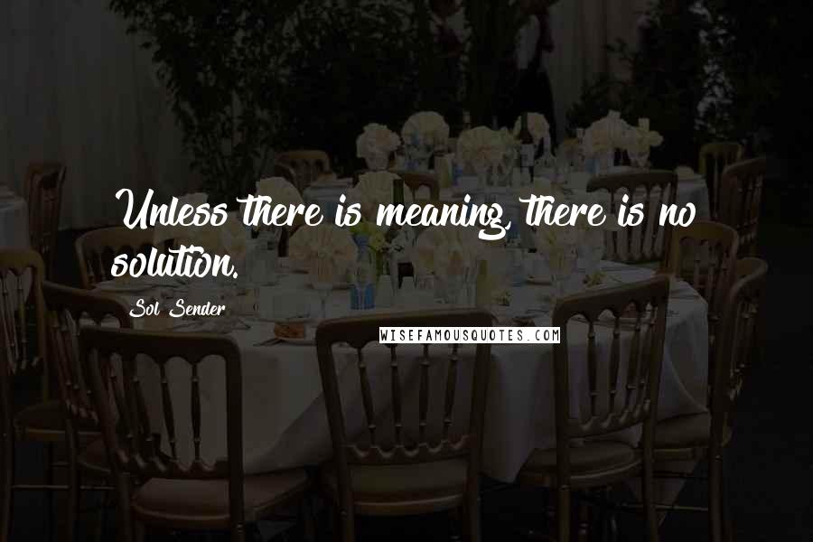 Sol Sender Quotes: Unless there is meaning, there is no solution.