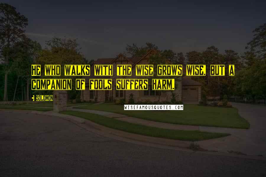 Solomon Quotes: He who walks with the wise grows wise, but a companion of fools suffers harm.