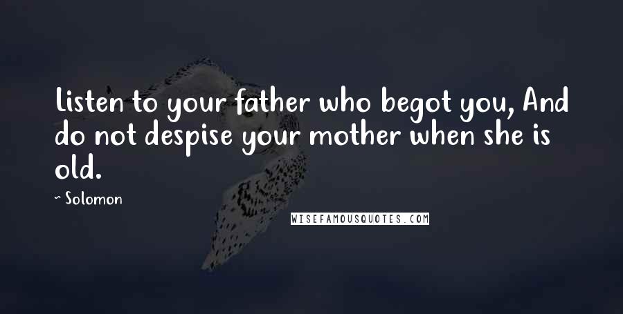 Solomon Quotes: Listen to your father who begot you, And do not despise your mother when she is old.