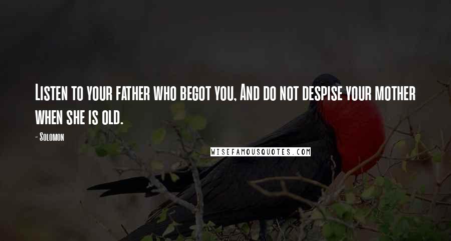 Solomon Quotes: Listen to your father who begot you, And do not despise your mother when she is old.