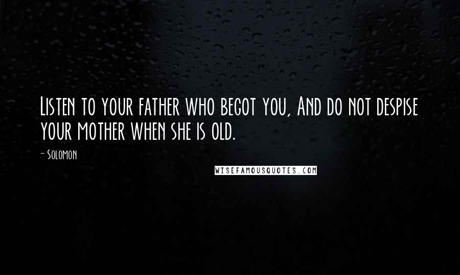 Solomon Quotes: Listen to your father who begot you, And do not despise your mother when she is old.