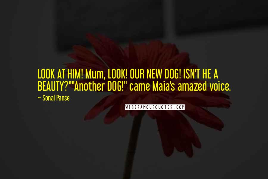 Sonal Panse Quotes: LOOK AT HIM! Mum, LOOK! OUR NEW DOG! ISN'T HE A BEAUTY?""Another DOG!" came Maia's amazed voice.