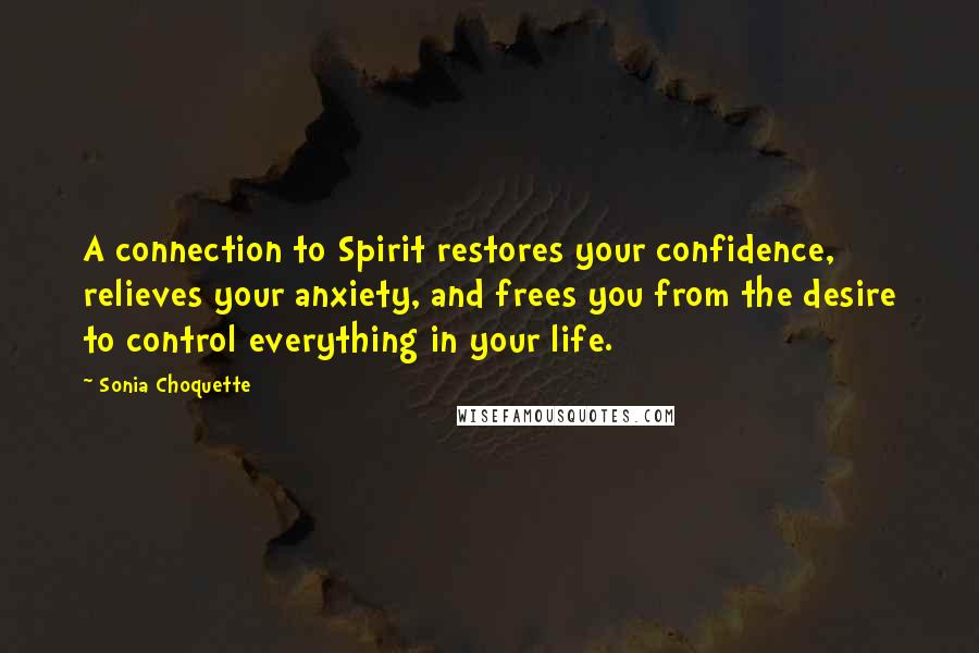 Sonia Choquette Quotes: A connection to Spirit restores your confidence, relieves your anxiety, and frees you from the desire to control everything in your life.