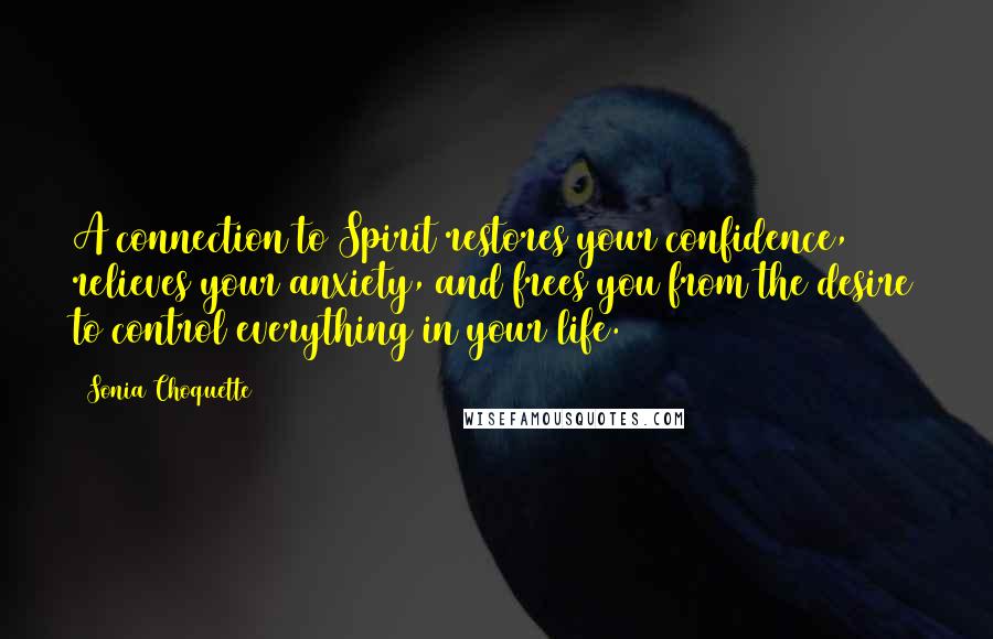 Sonia Choquette Quotes: A connection to Spirit restores your confidence, relieves your anxiety, and frees you from the desire to control everything in your life.