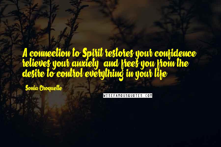 Sonia Choquette Quotes: A connection to Spirit restores your confidence, relieves your anxiety, and frees you from the desire to control everything in your life.
