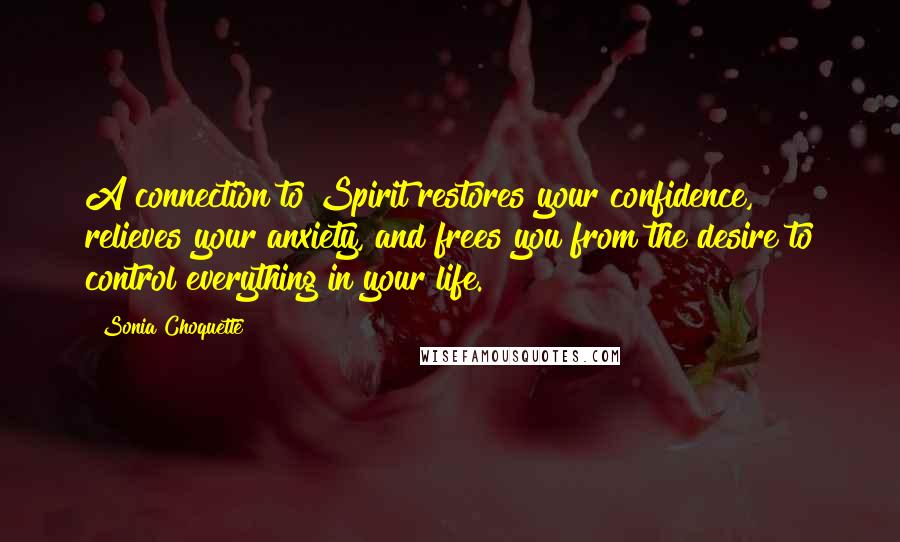 Sonia Choquette Quotes: A connection to Spirit restores your confidence, relieves your anxiety, and frees you from the desire to control everything in your life.