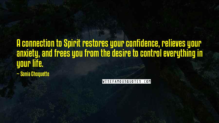Sonia Choquette Quotes: A connection to Spirit restores your confidence, relieves your anxiety, and frees you from the desire to control everything in your life.