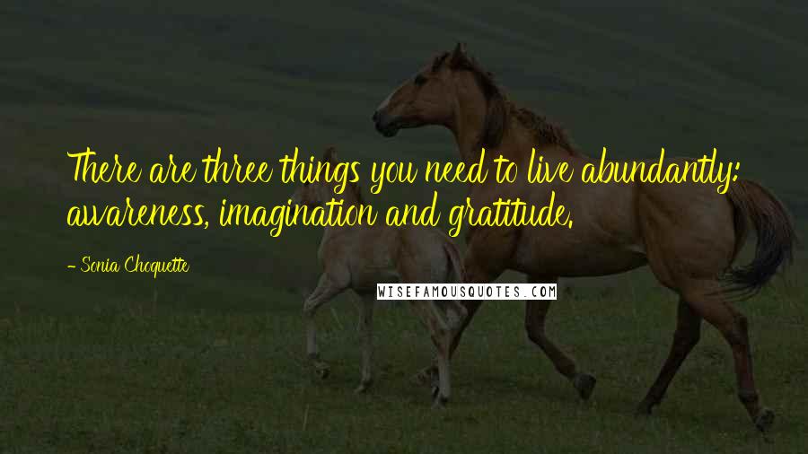 Sonia Choquette Quotes: There are three things you need to live abundantly: awareness, imagination and gratitude.