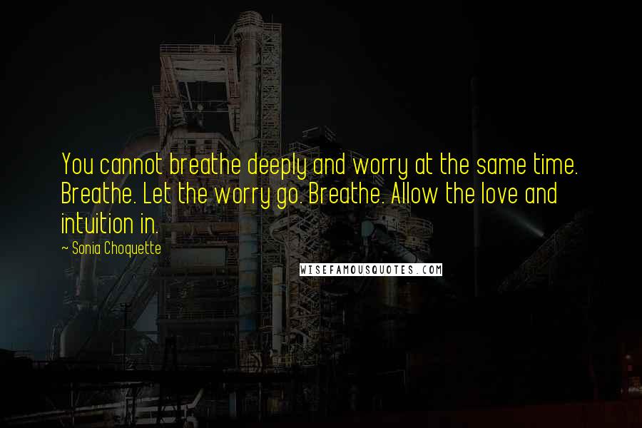 Sonia Choquette Quotes: You cannot breathe deeply and worry at the same time. Breathe. Let the worry go. Breathe. Allow the love and intuition in.