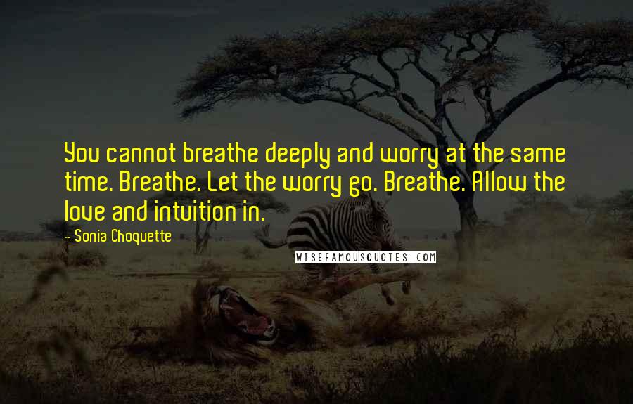 Sonia Choquette Quotes: You cannot breathe deeply and worry at the same time. Breathe. Let the worry go. Breathe. Allow the love and intuition in.