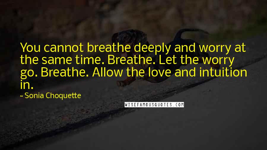 Sonia Choquette Quotes: You cannot breathe deeply and worry at the same time. Breathe. Let the worry go. Breathe. Allow the love and intuition in.