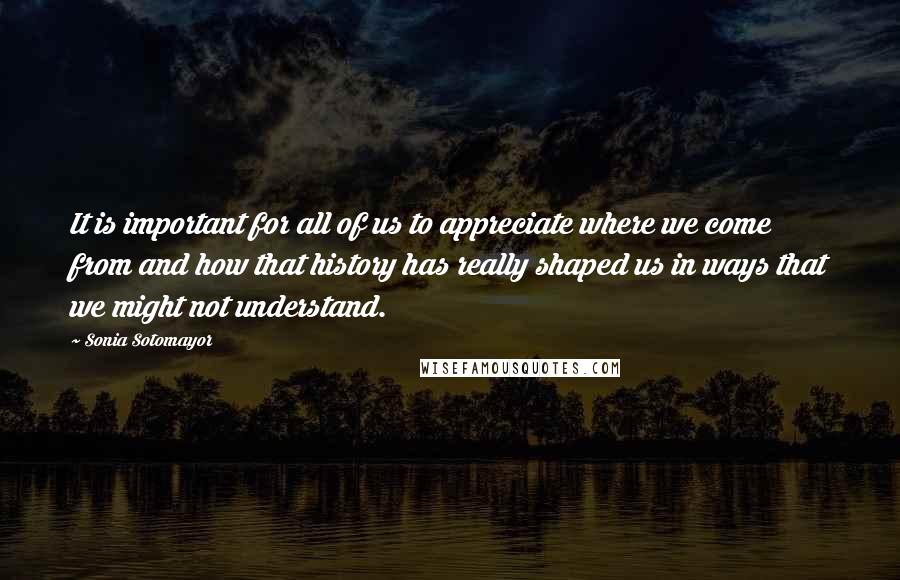 Sonia Sotomayor Quotes: It is important for all of us to appreciate where we come from and how that history has really shaped us in ways that we might not understand.