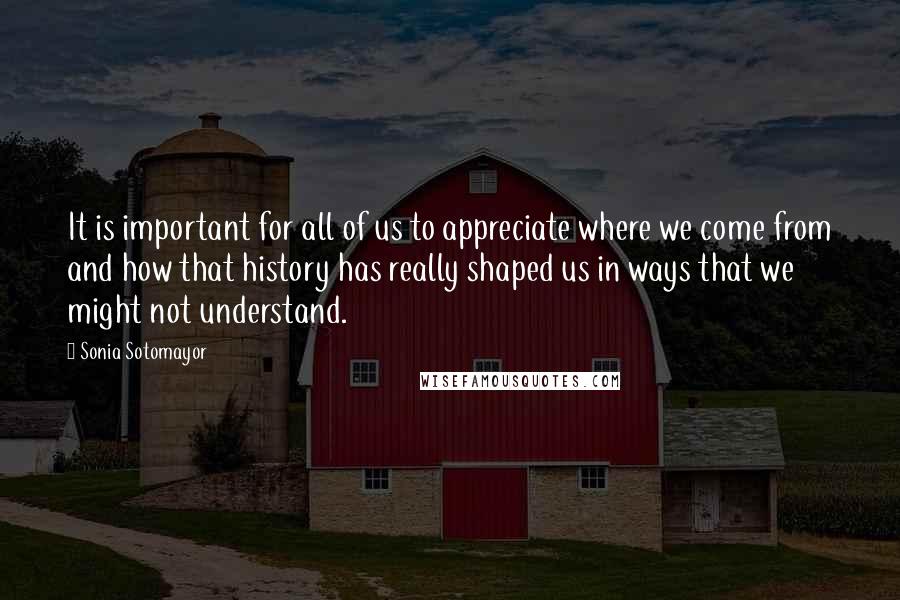 Sonia Sotomayor Quotes: It is important for all of us to appreciate where we come from and how that history has really shaped us in ways that we might not understand.